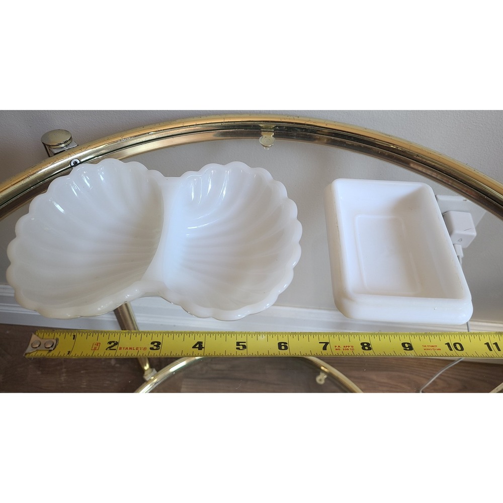 Vintage‎ Avon Milk Glass Vanity Set Shell Trinket Dish and Rectangular Soap Tray